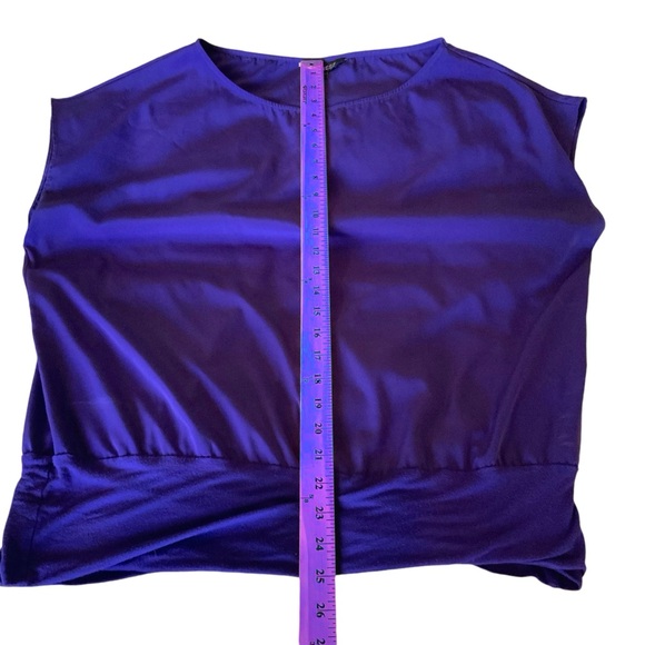 Express Top Purple Short Sleeve Boat Neck Stretchy Top Banded Hem Size Large - Picture 5 of 7